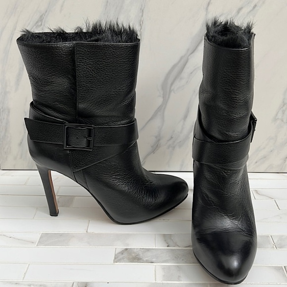 Aldo Black Genuine Leather Fur Lined Stiletto Boots Size 6